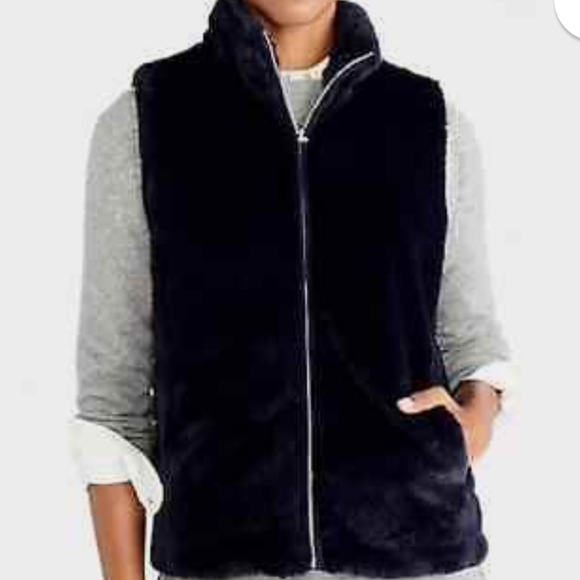 J. Crew Jackets & Blazers - J. CREW FAUX FUR FULL ZIP VEST NAVY BLUE WOMEN'S SIZE LARGE